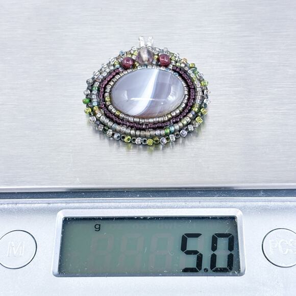 Vintage Sterling Silver 925 Agate and Glass Bead Felt Back Pendant - Picture 7 of 8